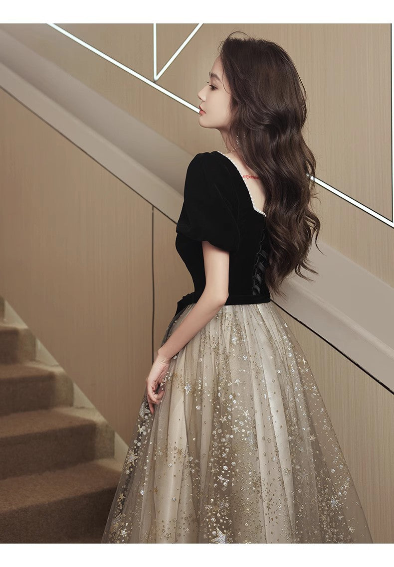 Robe de soirée française légère et luxueuse noir
