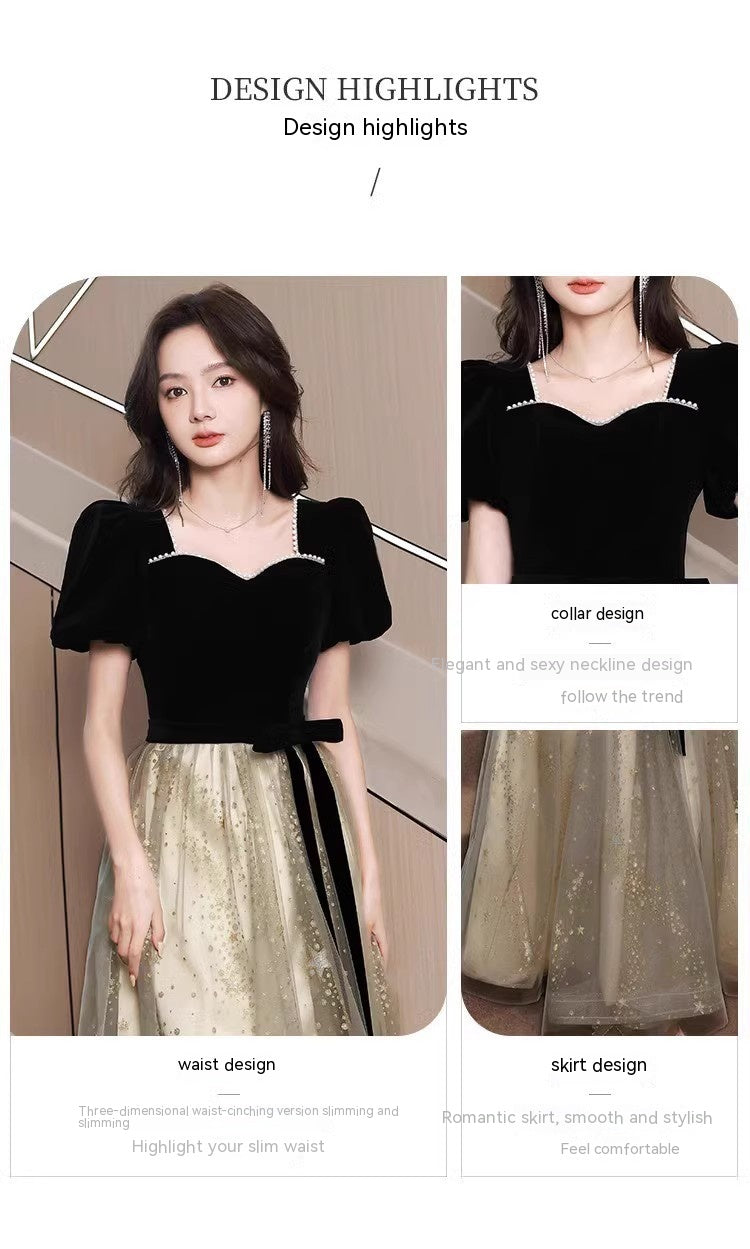 Robe de soirée française légère et luxueuse noir