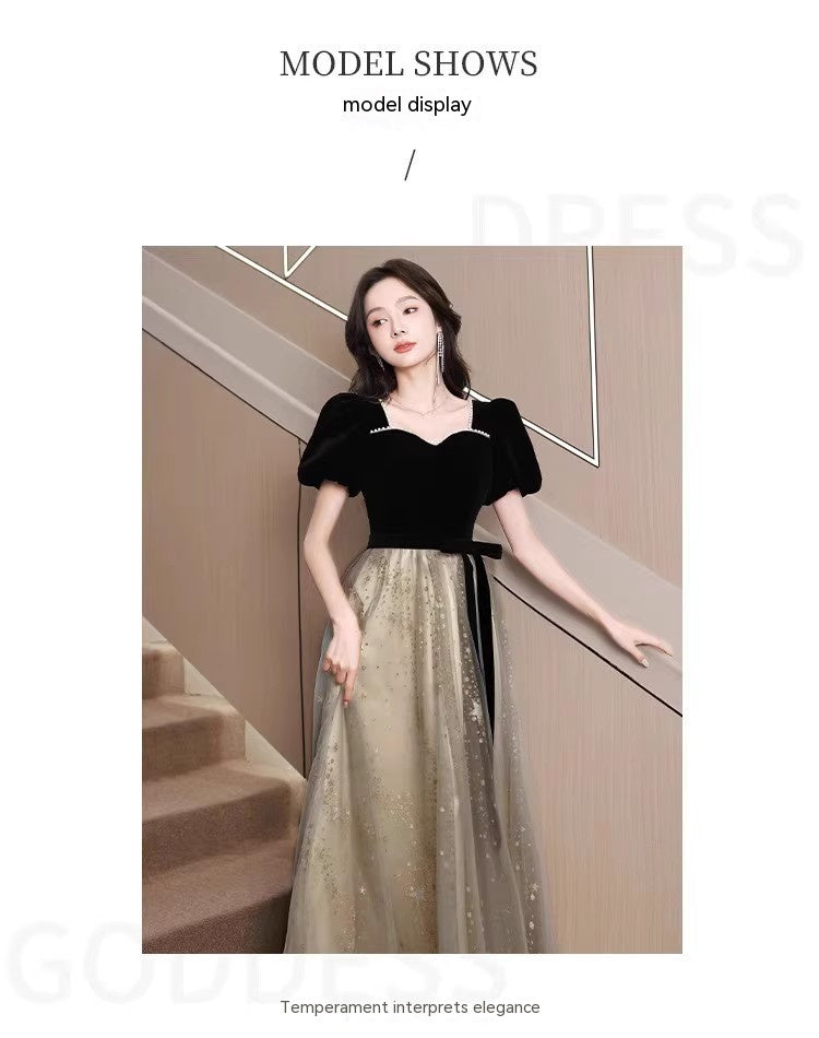Robe de soirée française légère et luxueuse noir
