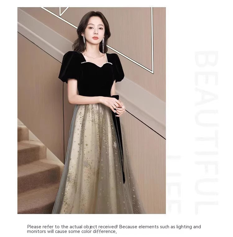 Robe de soirée française légère et luxueuse noir