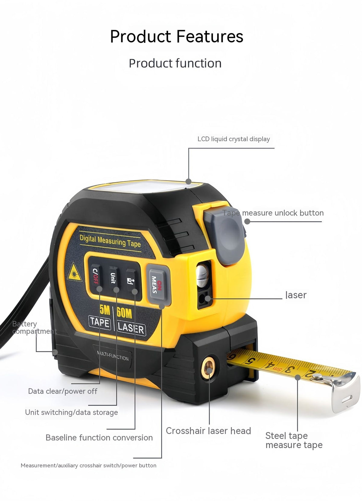 Laser Range Finder Haute précision de mesure de distance de règle infrarouge ruban laser portable Ra