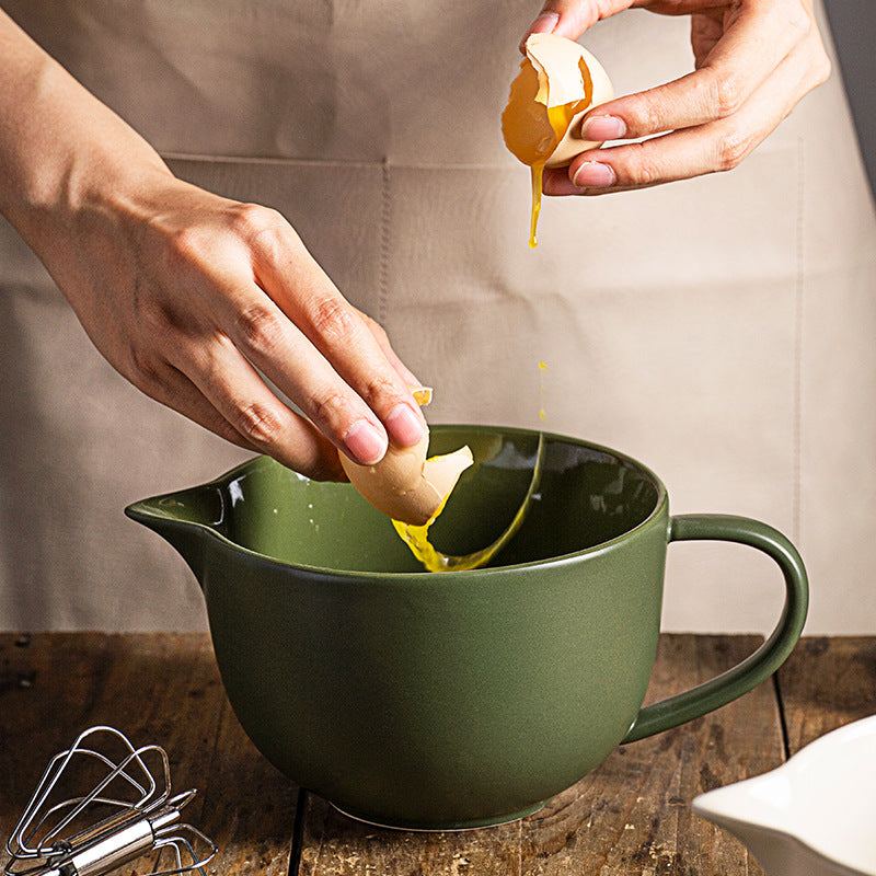 Ceramic Mixing Bowl Egg Beating Handle Baking At Home Pointed Drainage