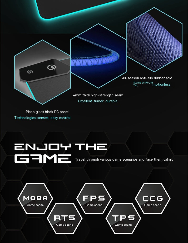 Couvercle hydrofuge Interface TYPC Électrique Lumineuse En fait Gaming Mouse Mat