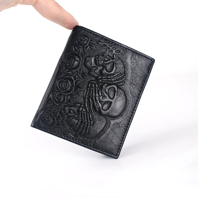 Crâne rose portefeuille en cuir horizontale et verticale affaires courtes hommes affaires casual Wal