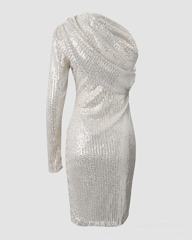 Robe de forme à paillette d'une épaule en argent