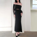 Robe de polyester à manches longues plissées pour femmes en hiver sexy