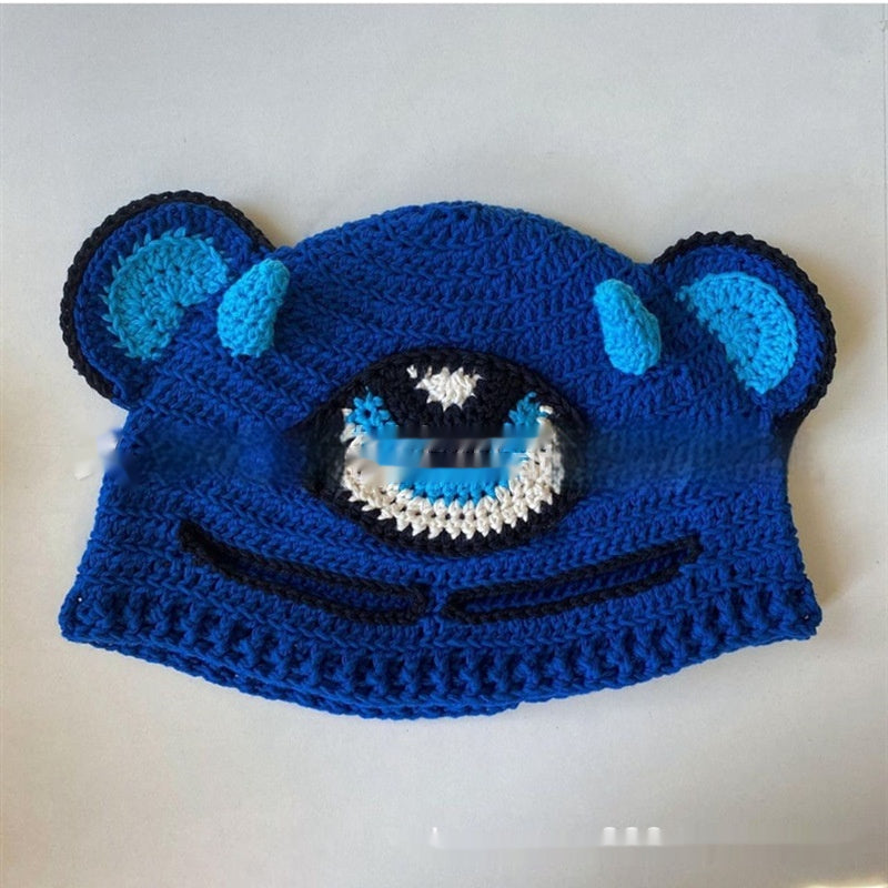 Chapeau d'oreille de lapin tricoté fait main Masque exposé à un oeil Masque Horn Hat Thermique et W