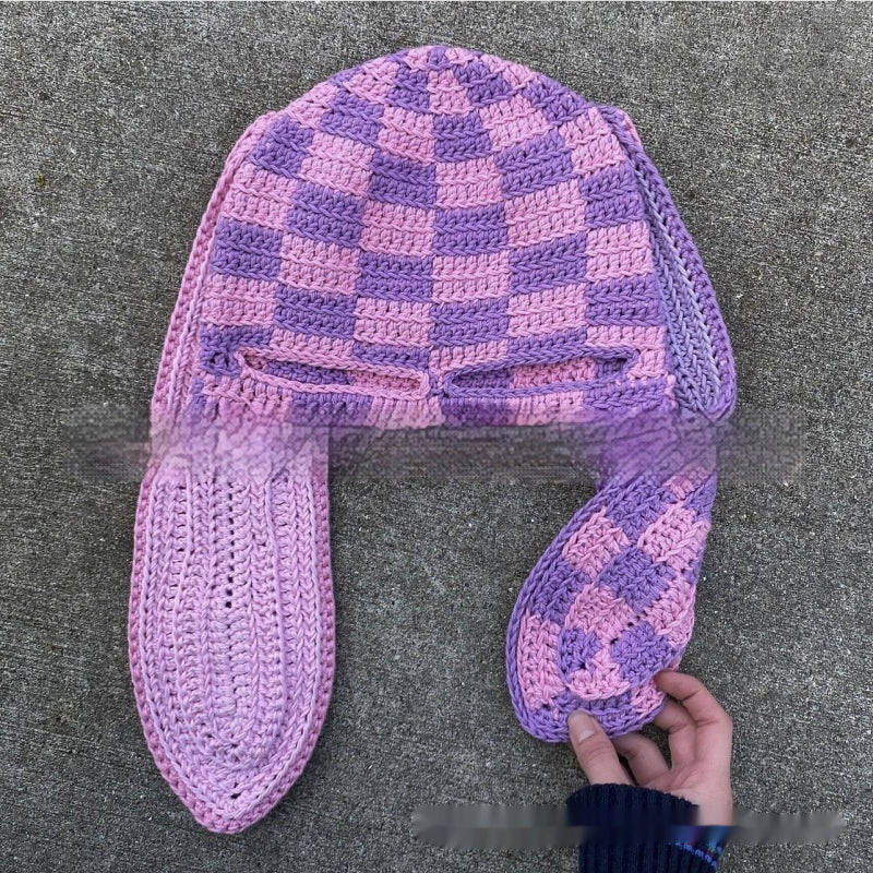 Chapeau d'oreille de lapin tricoté fait main Masque exposé à un oeil Masque Horn Hat Thermique et W