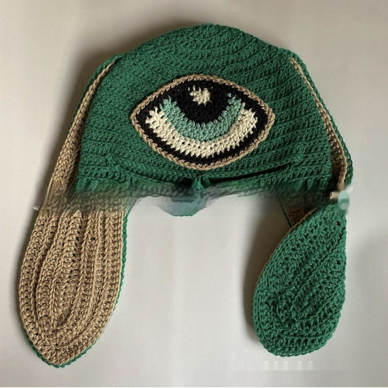 Chapeau d'oreille de lapin tricoté fait main Masque exposé à un oeil Masque Horn Hat Thermique et W