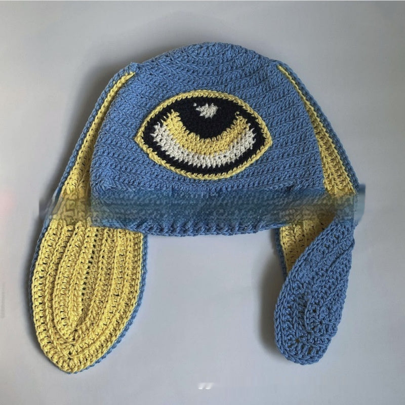 Chapeau d'oreille de lapin tricoté fait main Masque exposé à un oeil Masque Horn Hat Thermique et W