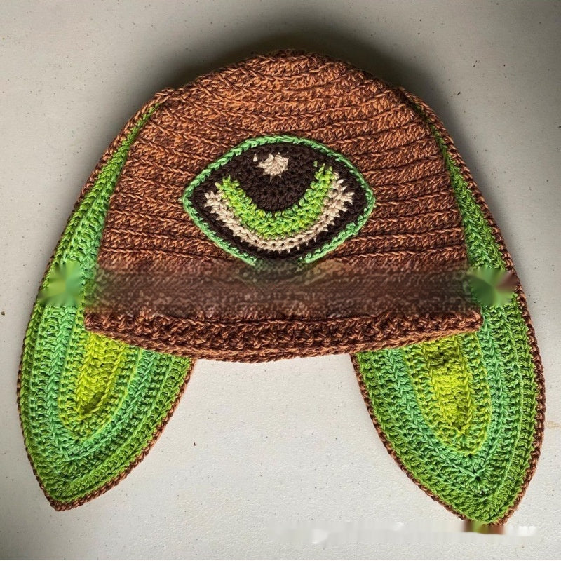 Chapeau d'oreille de lapin tricoté fait main Masque exposé à un oeil Masque Horn Hat Thermique et W