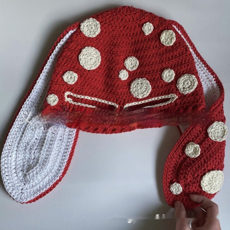 Chapeau d'oreille de lapin tricoté fait main Masque exposé à un oeil Masque Horn Hat Thermique et W