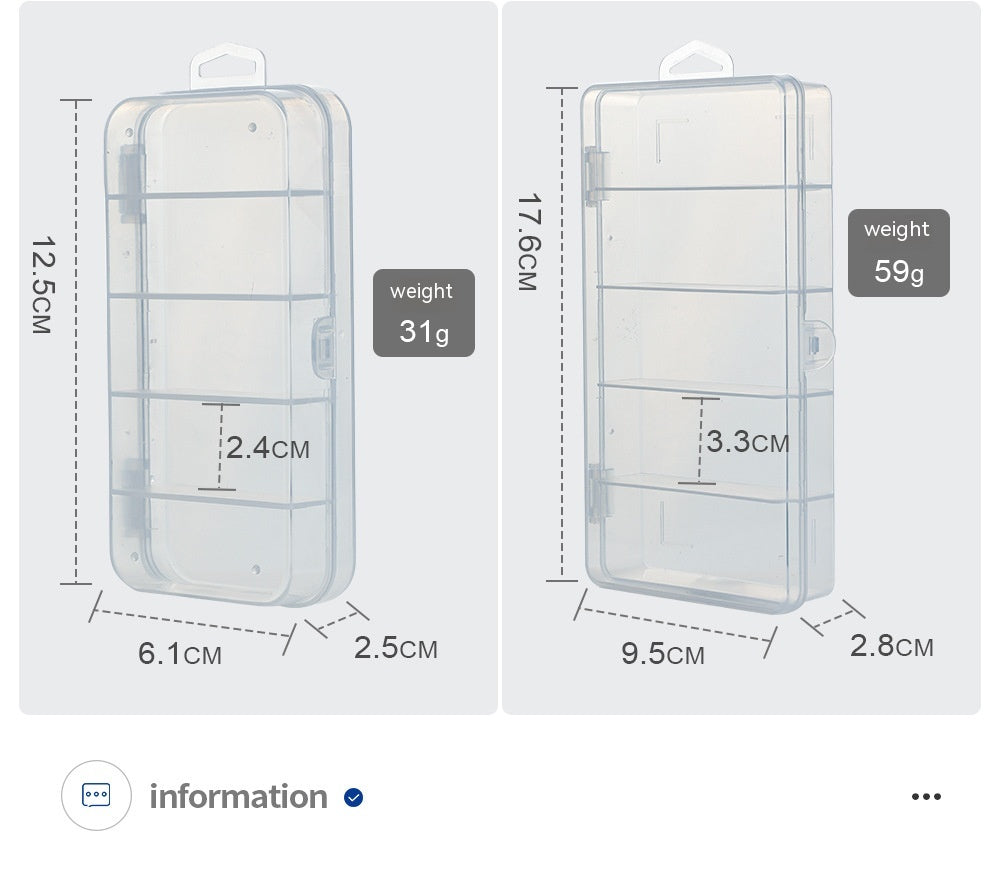 Luya Cinq Grid Transparent PP boîte de matériel de pêche en plastique