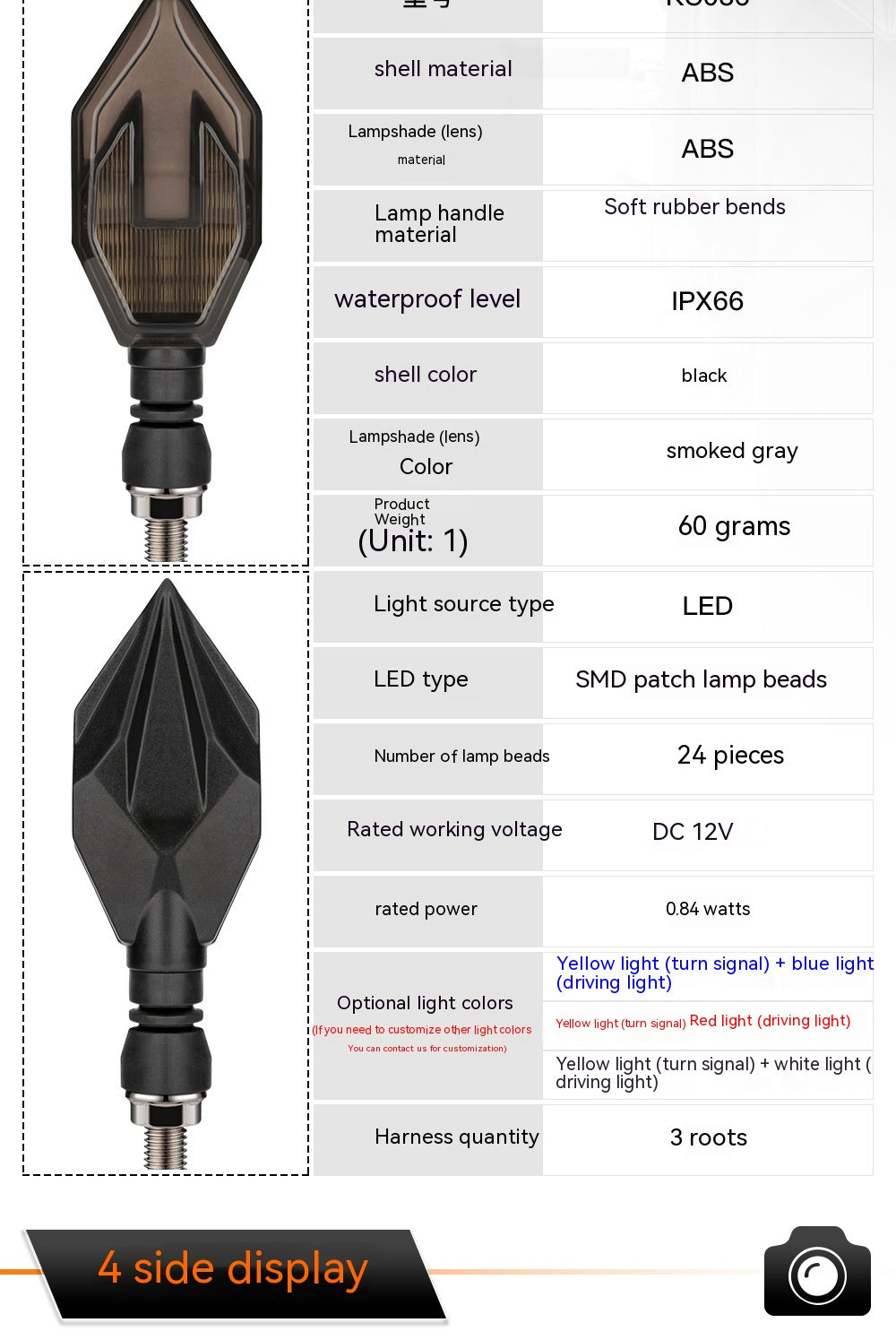 Guide de lumière en forme de flèche de moto Deux couleurs LED Turn Signal Daytime
