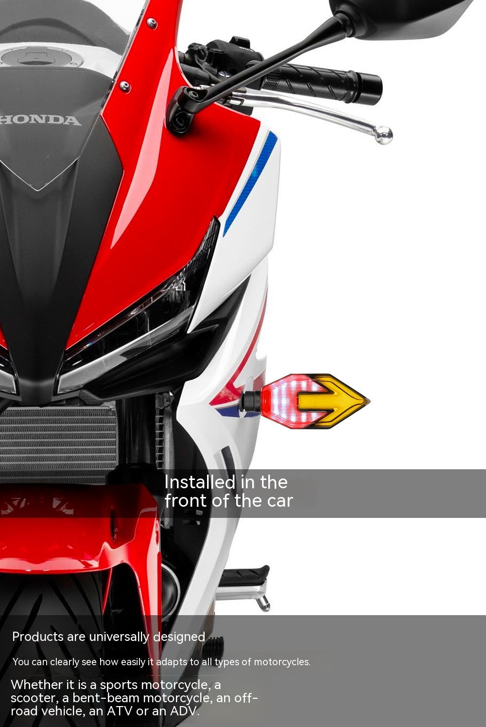 Guide de lumière en forme de flèche de moto Deux couleurs LED Turn Signal Daytime