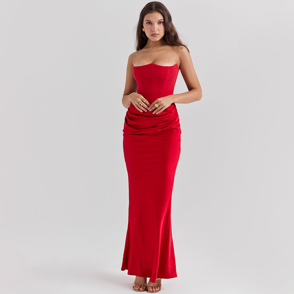 Slim Tube Top Robe longue Sexy Mode Bandeau Robes de soirée sans dos pour les femmes Clo