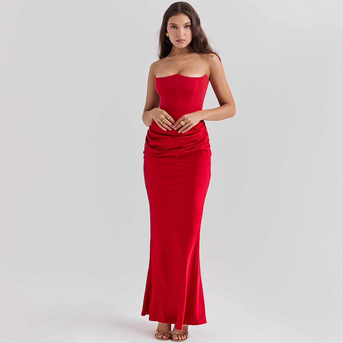 Slim Tube Top Robe longue Sexy Mode Bandeau Robes de soirée sans dos pour les femmes Clo