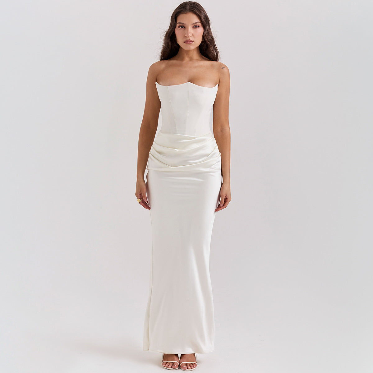 Slim Tube Top Robe longue Sexy Mode Bandeau Robes de soirée sans dos pour les femmes Clo