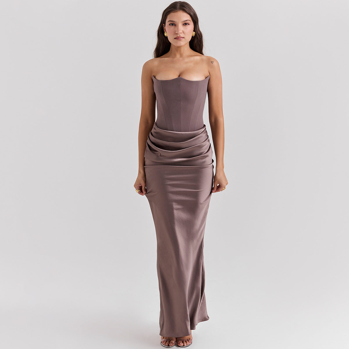 Slim Tube Top Robe longue Sexy Mode Bandeau Robes de soirée sans dos pour les femmes Clo