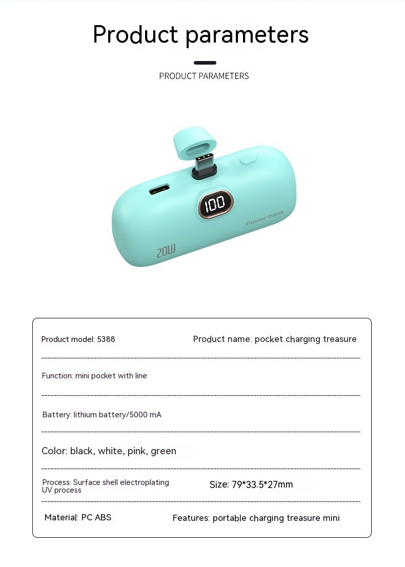 Pocket sans fil Capsule Power Bank Petit Portable Power Source Power Bank Mini Fast Charge