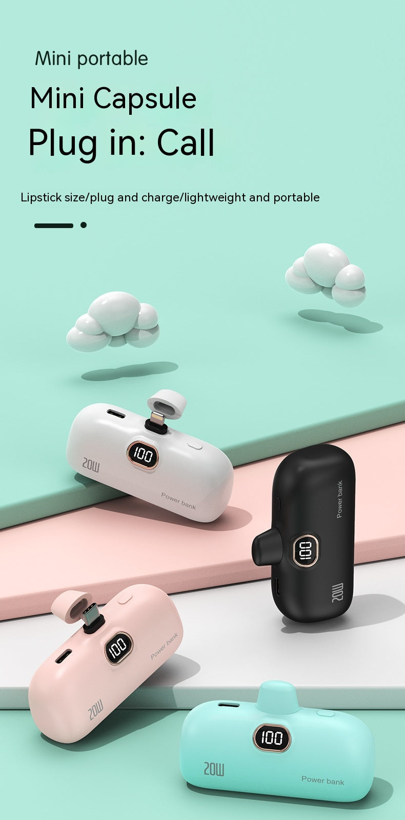 Pocket sans fil Capsule Power Bank Petit Portable Power Source Power Bank Mini Fast Charge