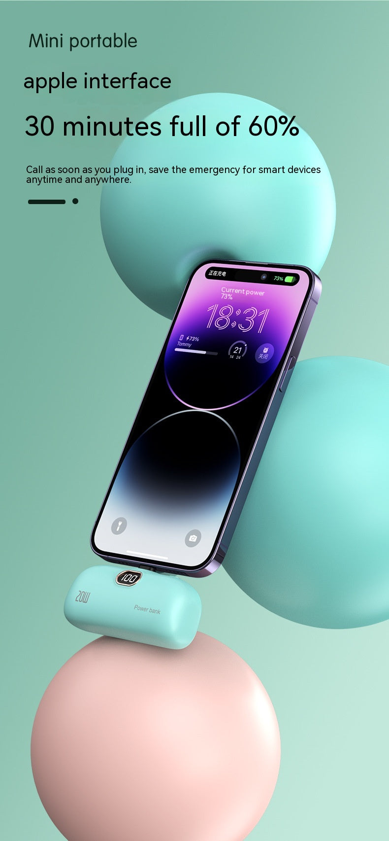 Pocket sans fil Capsule Power Bank Petit Portable Power Source Power Bank Mini Fast Charge