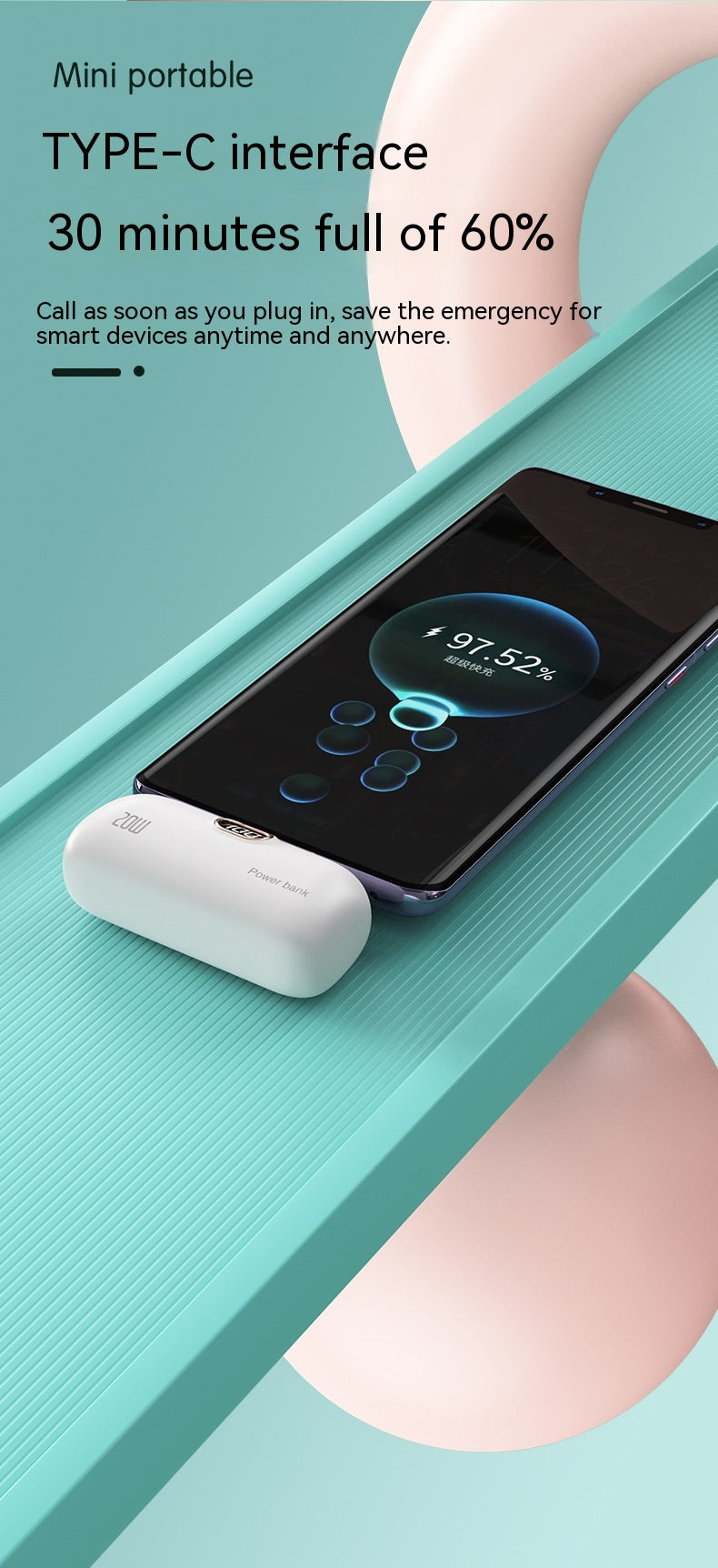 Pocket sans fil Capsule Power Bank Petit Portable Power Source Power Bank Mini Fast Charge