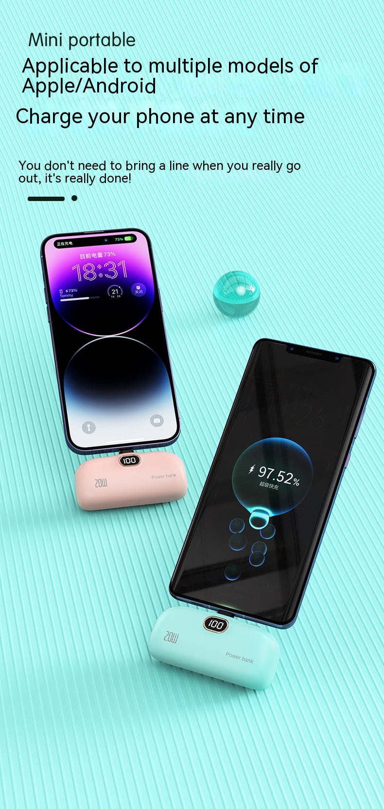 Pocket sans fil Capsule Power Bank Petit Portable Power Source Power Bank Mini Fast Charge