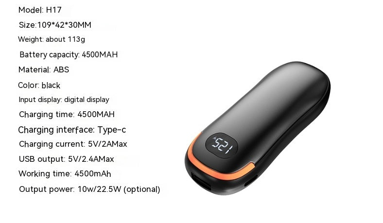 Power Bank Hand Warmer Affichage numérique Régulateur de température Double face chauffant Pad