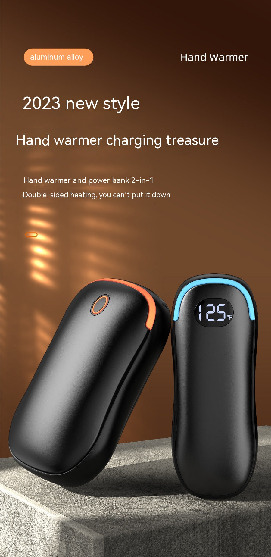 Power Bank Hand Warmer Affichage numérique Régulateur de température Double face chauffant Pad
