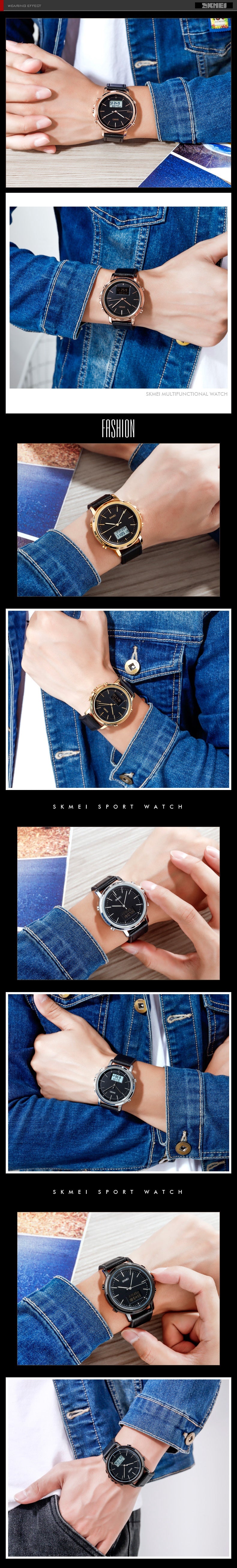 Casual Spiral Sports couronne en cuir alliage rond épingle pointeur mâle montre électronique