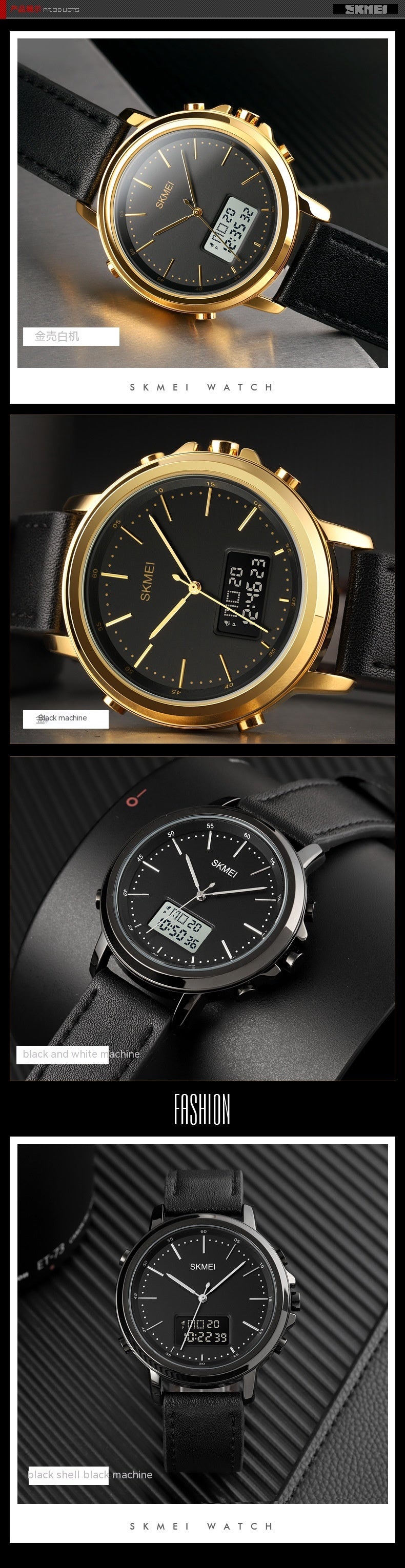 Casual Spiral Sports couronne en cuir alliage rond épingle pointeur mâle montre électronique
