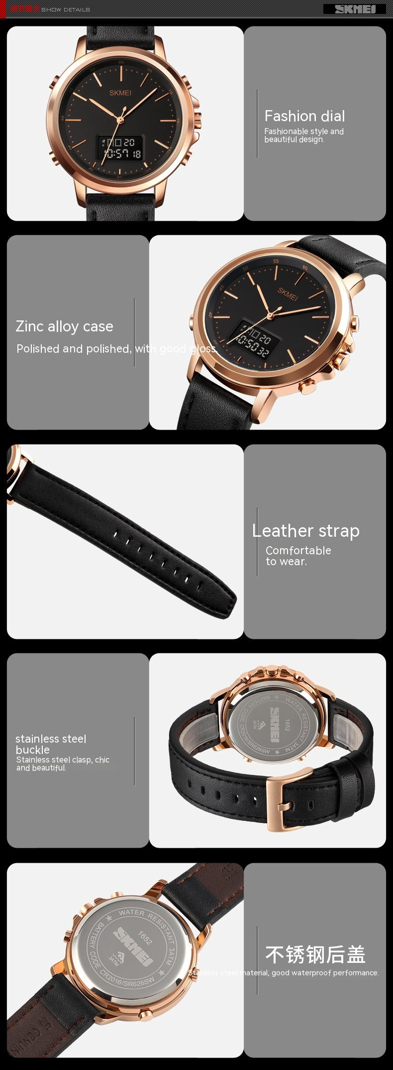 Casual Spiral Sports couronne en cuir alliage rond épingle pointeur mâle montre électronique