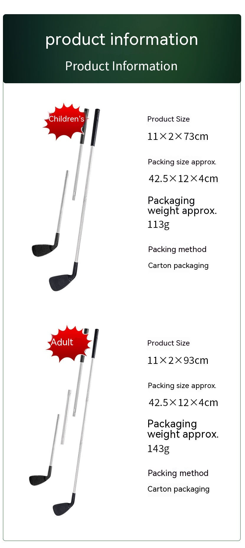 Golf Metal Club Jouets extérieurs parent-enfant