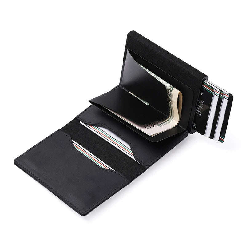Support de carte d'emballage en alliage d'aluminium en cuir PU pour hommes