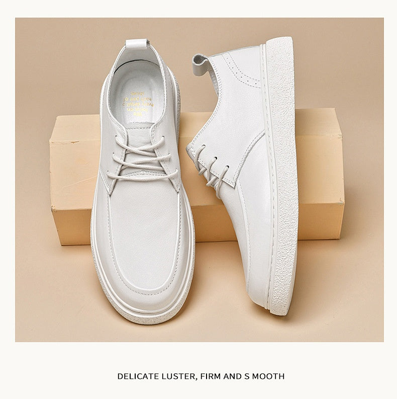Premier couche Cowhide hommes occasionnels pompes en cuir seul ronde tête bas-coup chaussures blanches