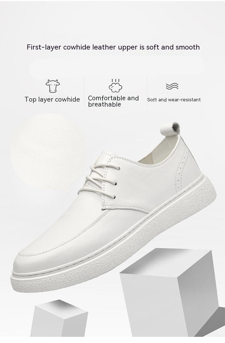 Premier couche Cowhide hommes occasionnels pompes en cuir seul ronde tête bas-coup chaussures blanches