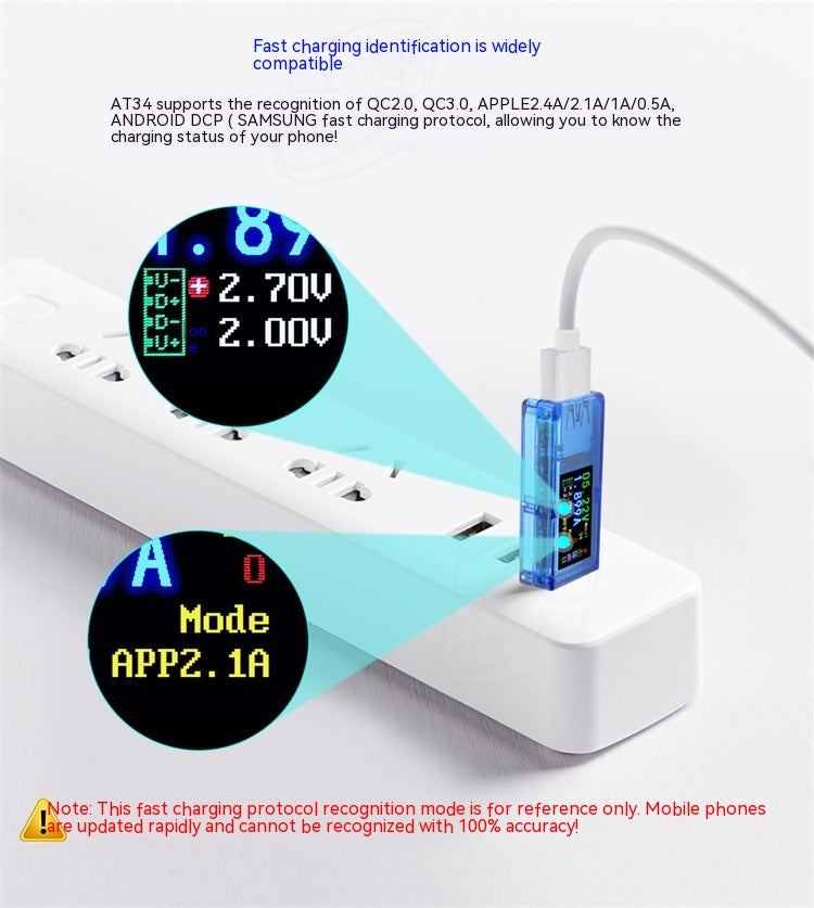 AT34 Instrument de détection de chargeur USB voltmètre numérique