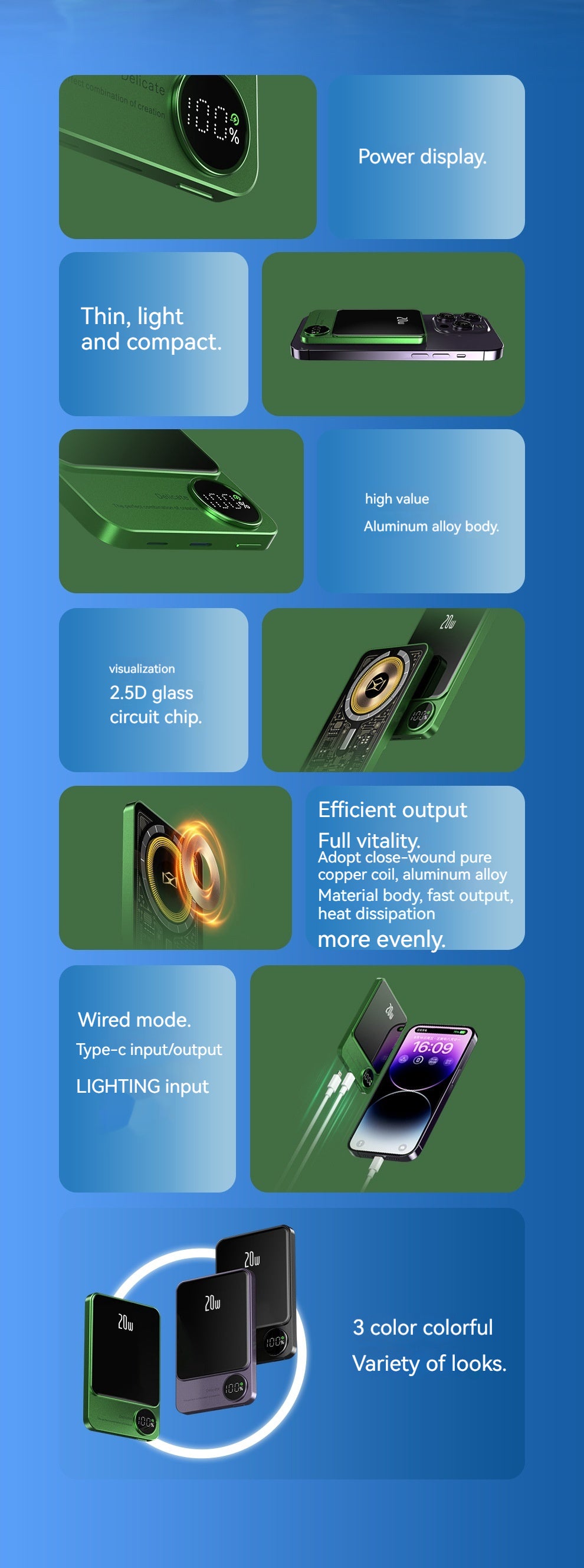 Alimentation mobile portable sans fil magnétique ultra-mince