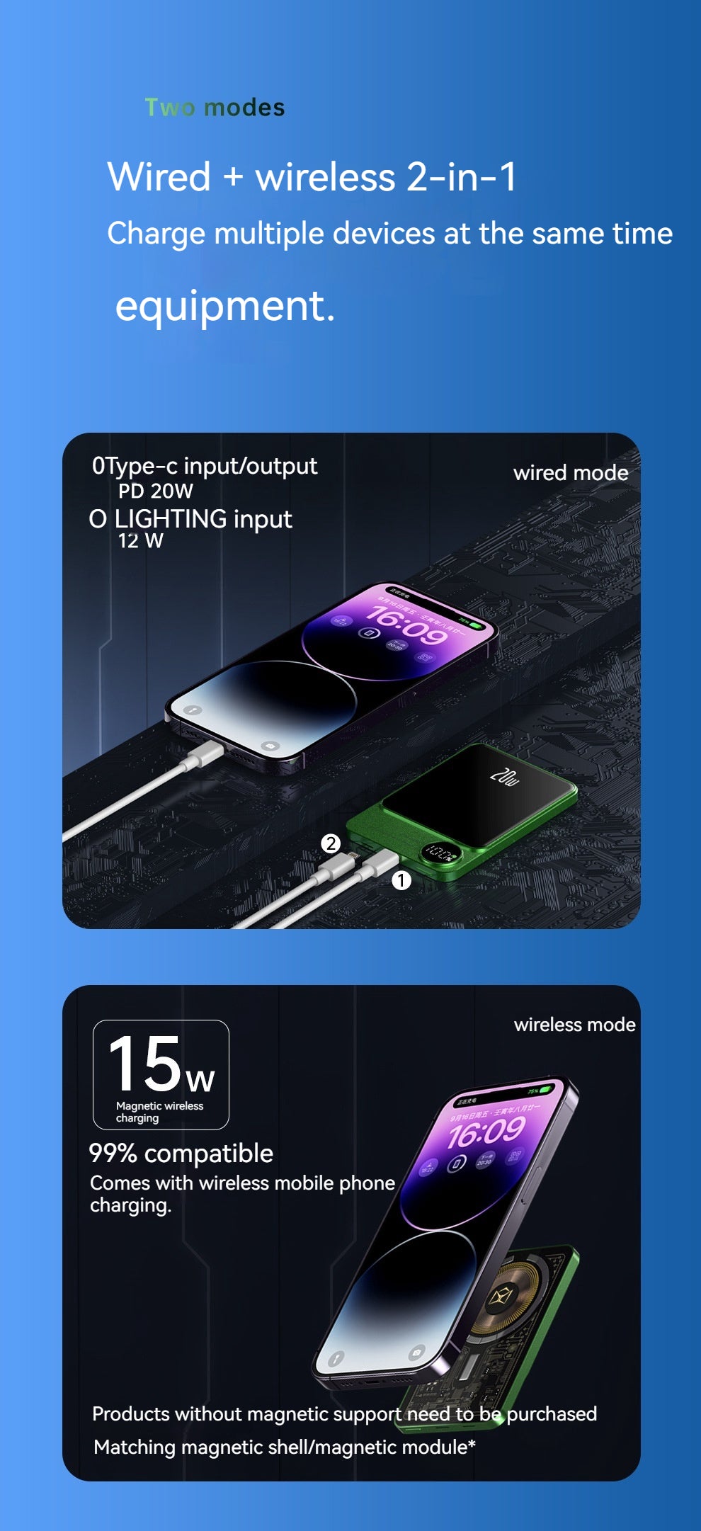 Alimentation mobile portable sans fil magnétique ultra-mince