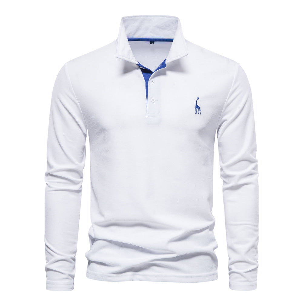 Printemps et automne Lapel Cotton Homme POLO Shirt Mode Casual Homme Broderie Deer Long