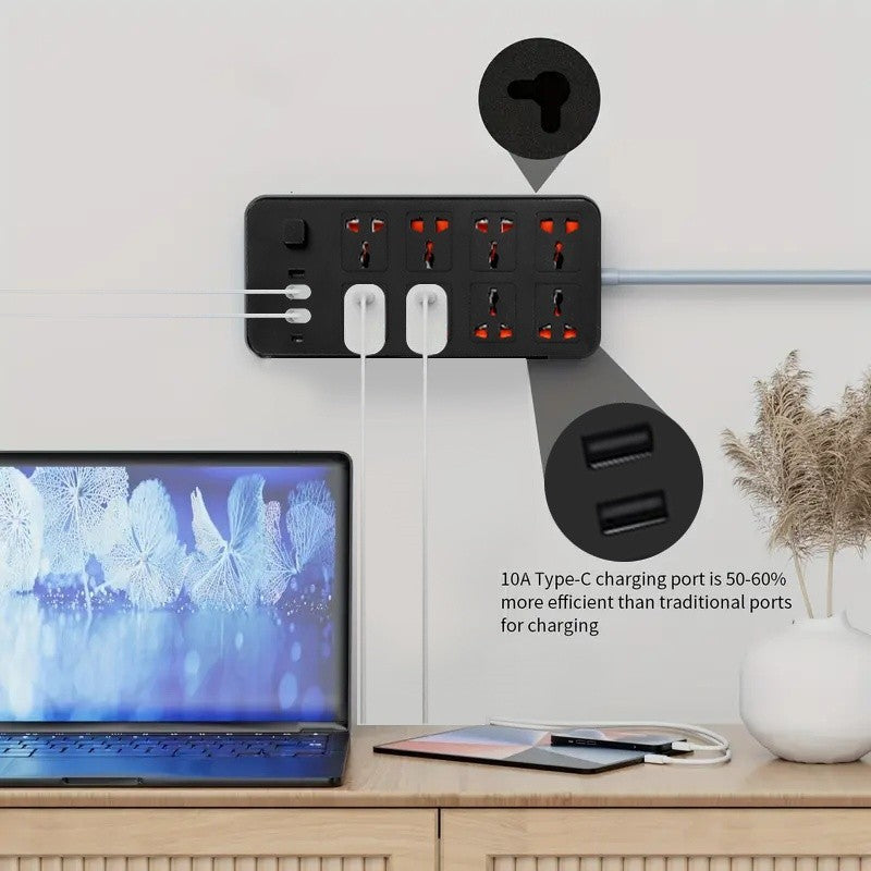 Extension câble câble électrique secteur alimentation 8 Gang 3 USB 1 prise de port de type C