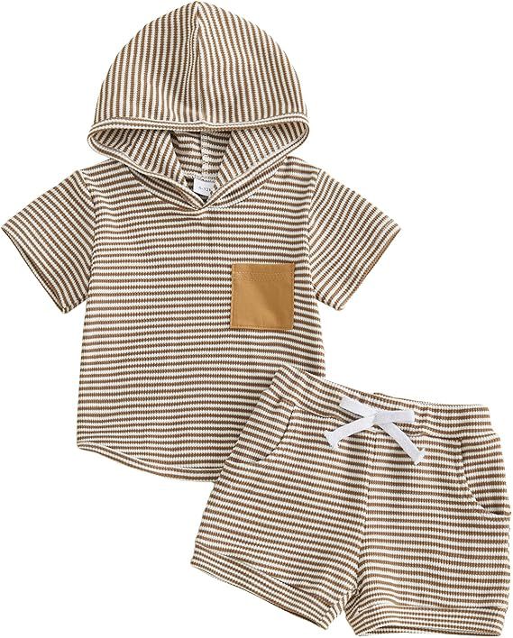 Ensemble à capuche pour bébé garçon rayé de gaufre