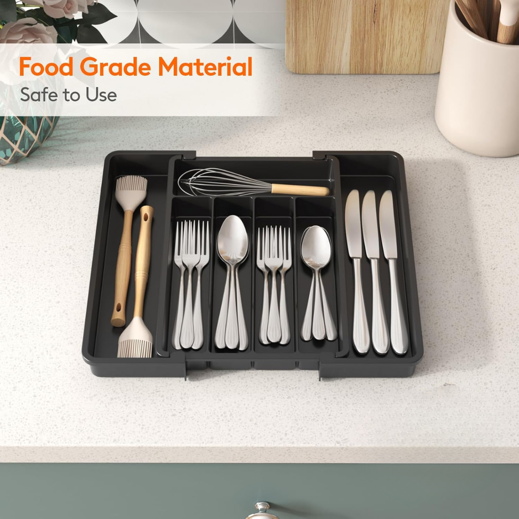 Argenterie extensible Organisateur Plateau d'Utensile en plastique pour tiroir de cuisine BPA Flatware gratuit