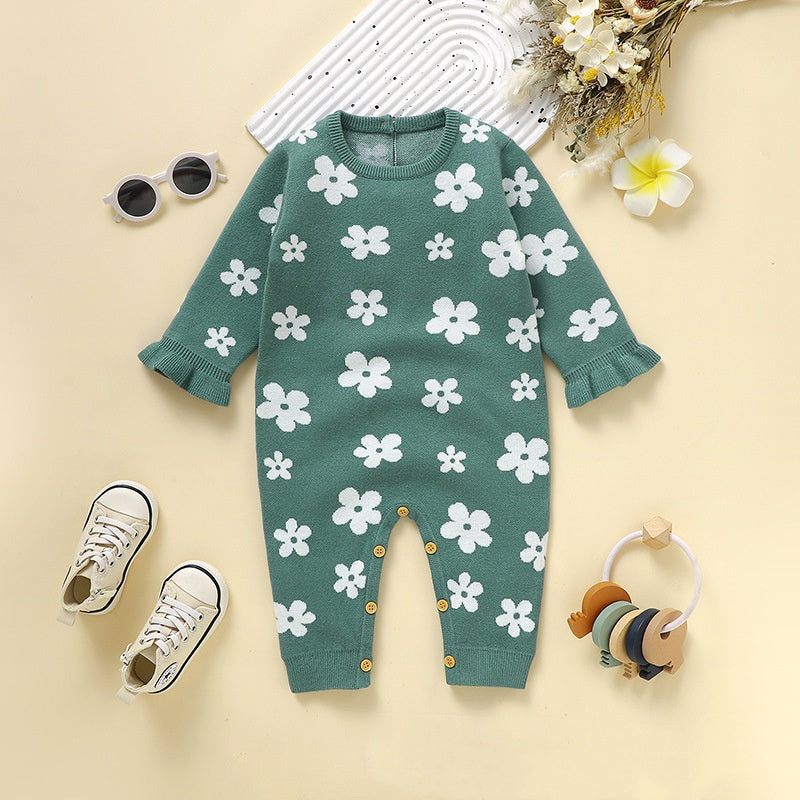 Bébé petite fleur tricotée une pièce Rompers combinaison de saut
