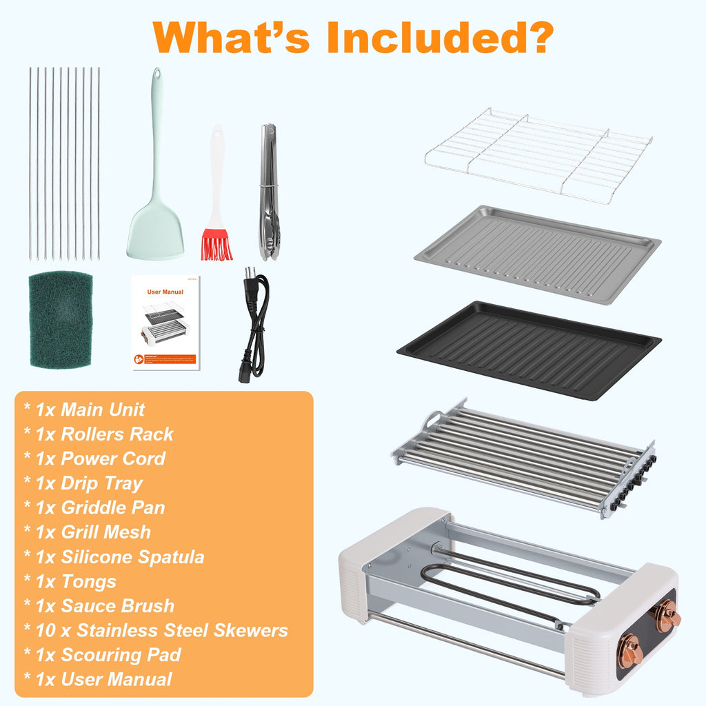 3 En 1 Électrique Rouleau de chien Machine avec Grill & Gridle 6-Roller Chef de chien sans fumée Non-