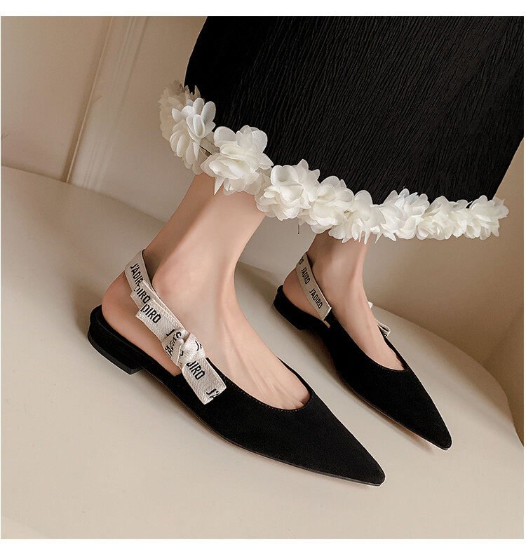 Femmes Cuir véritable orteil fermé Sans dos Sandales plates