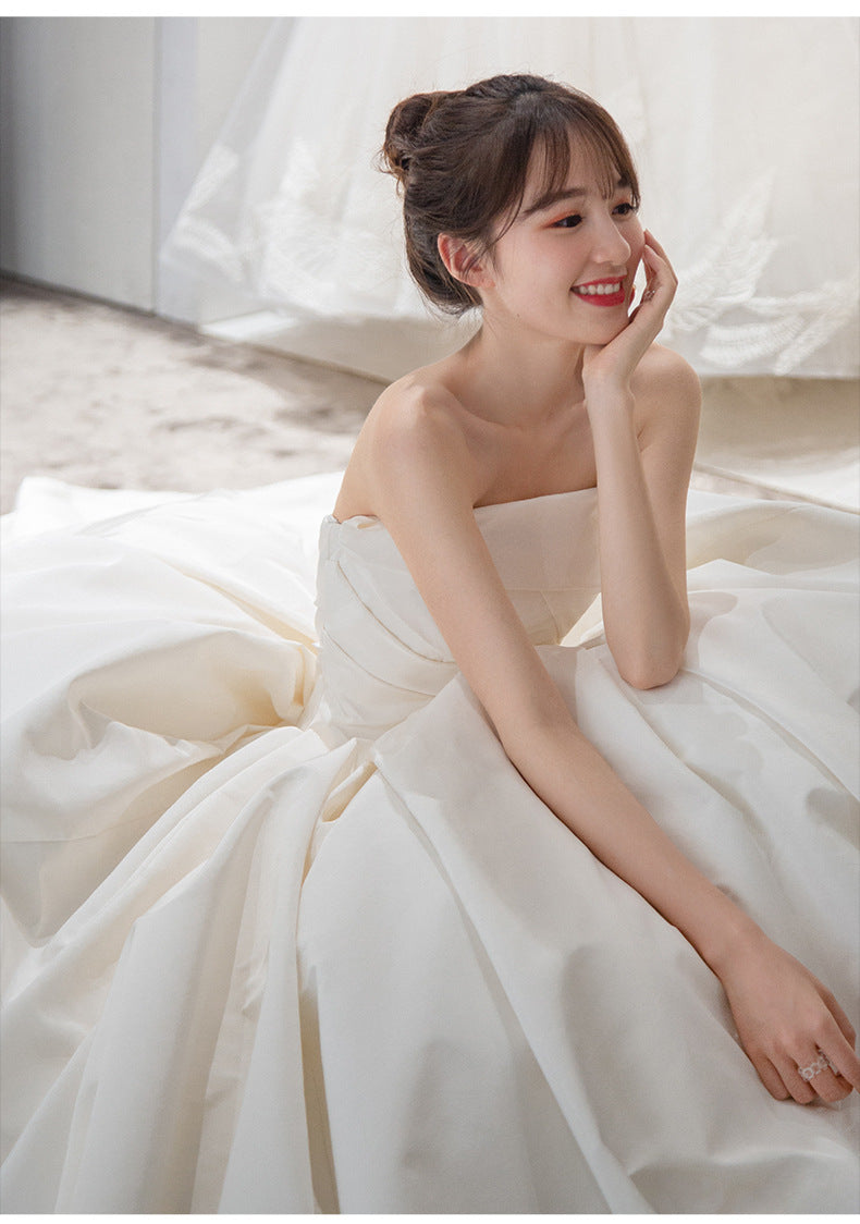 Tube satiné pour femme Top Simple Elegant style français Grande Tail Elegant Robe de mariée