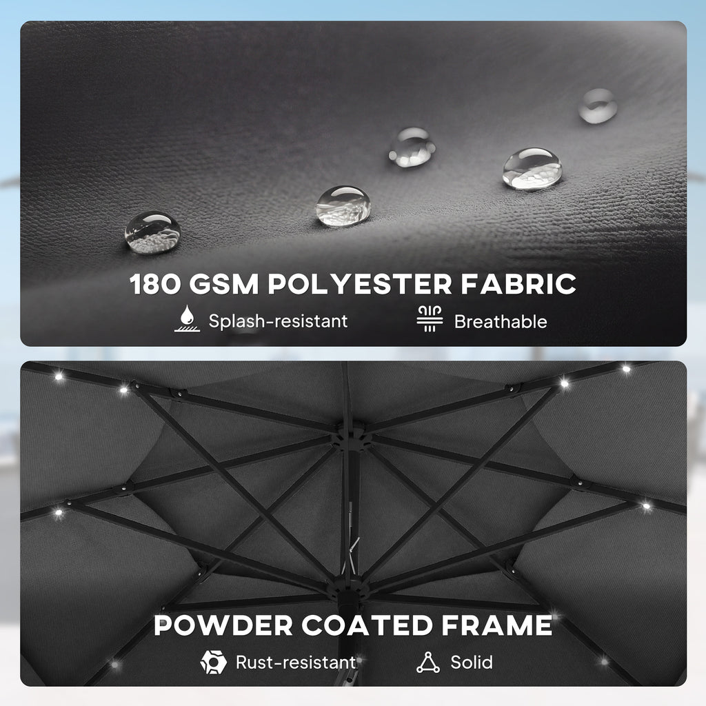 Parapluie extérieur Patio de 9,7 pieds avec lumières solaires LED