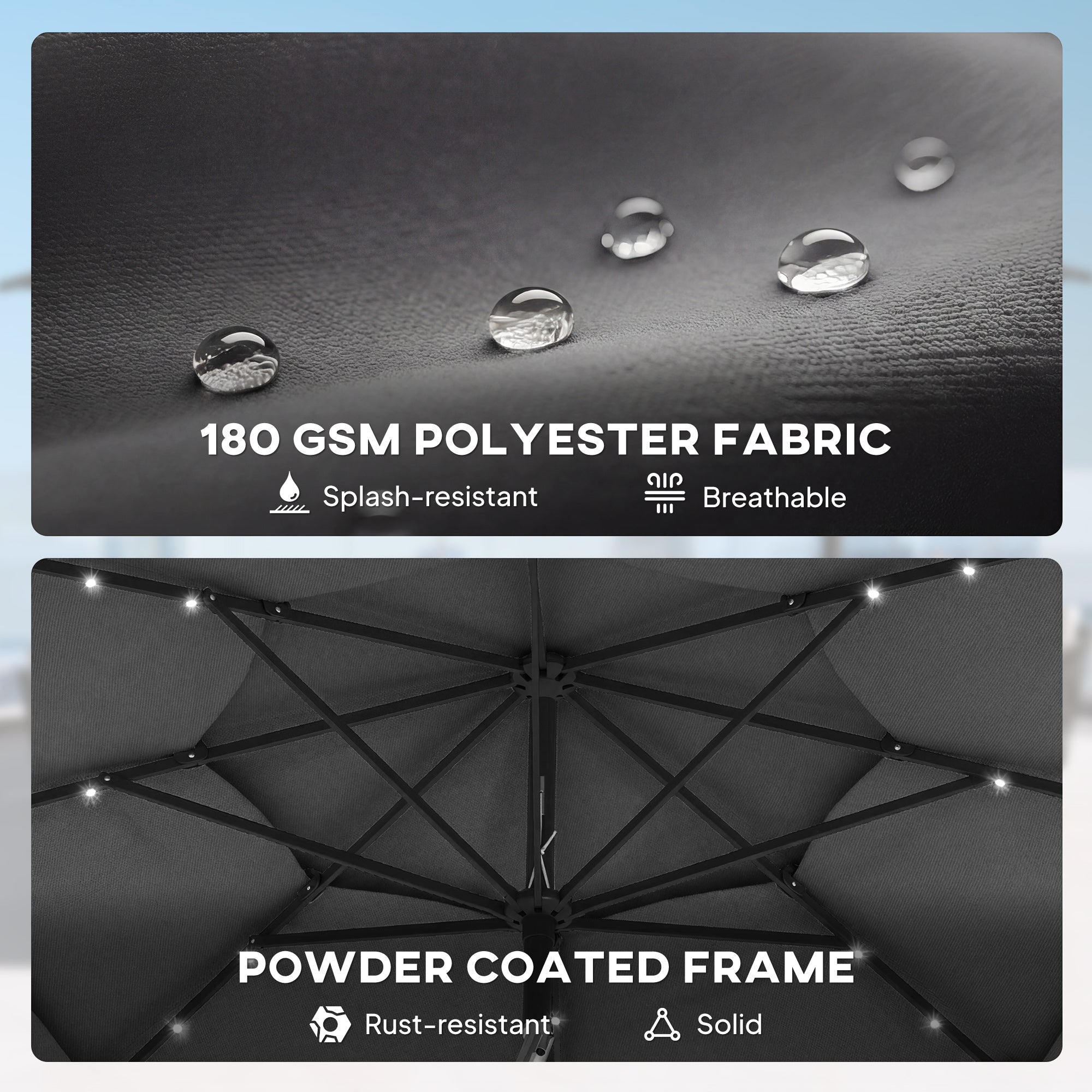 Parapluie extérieur Patio de 9,7 pieds avec lumières solaires LED